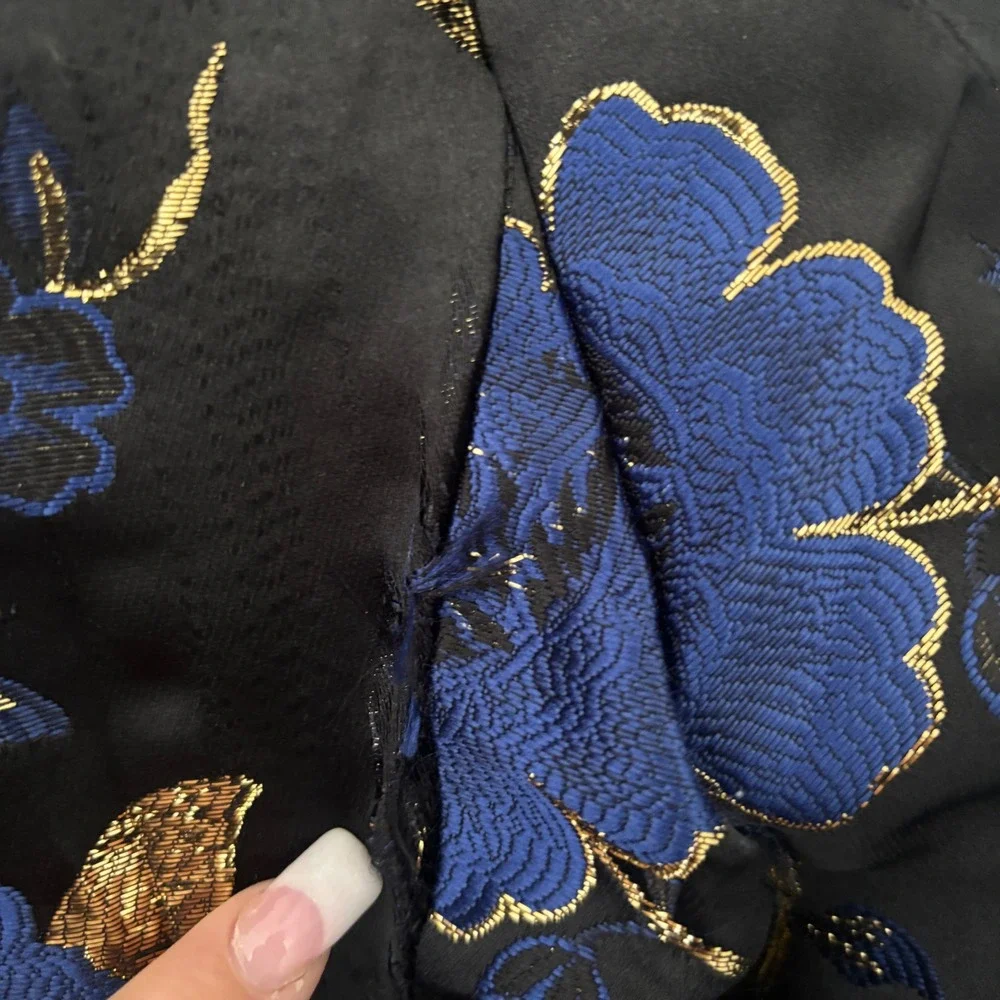 Cloudstyle Mens 2 Piece Floral Dress Suit Blue Gold Tuxedo Jacket Pants Medium